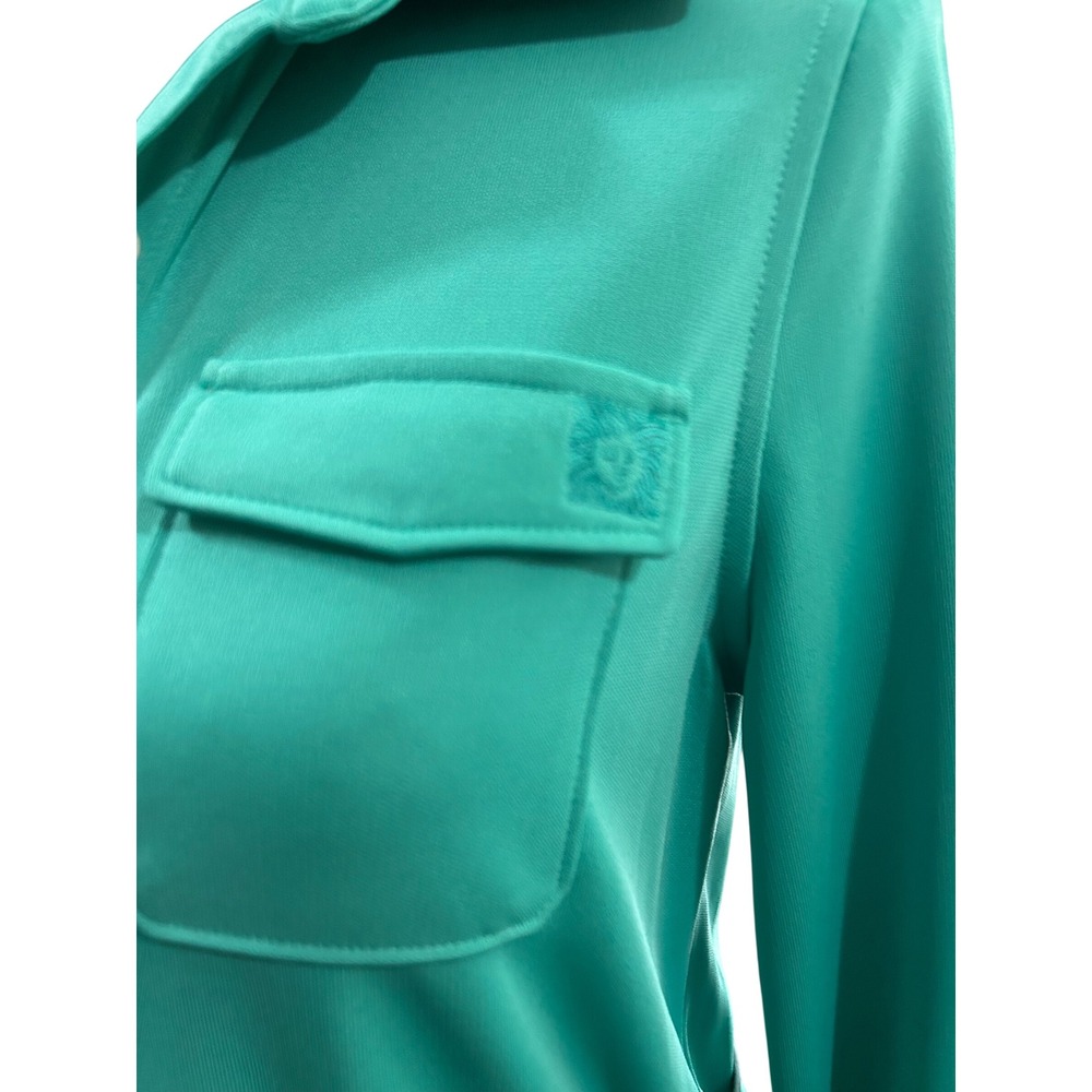 AK Turquoise Shirt Dress Button Front Long Sleeve Belted Pocket Detail Women's - Picture 2 of 5